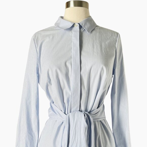 Jonathan Simkhai Striped Belted Shirt Dress Blue White Long Sleeve - Picture 4 of 8